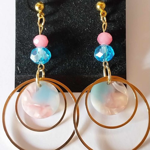 Boucles écailles de tortue rose , bleu et acier inoxydable