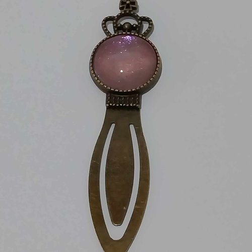 Marque pages bronze  cabochon rose peint a la main