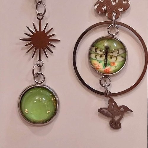Boucles acier inoxydable dépareillées "libellule"