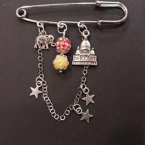 Broche ,épingle argenté thème "inde"