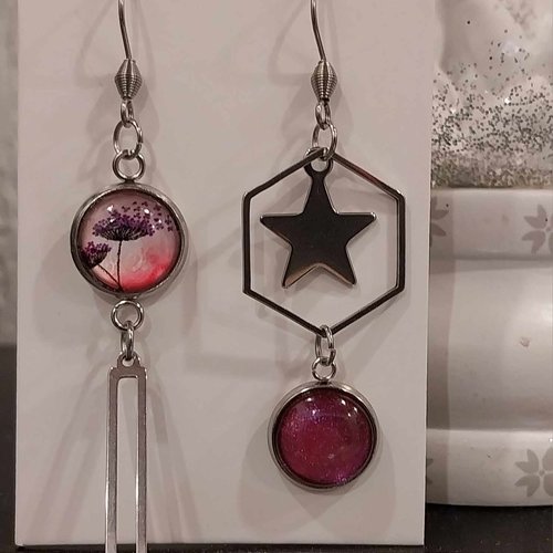 Boucles acier inoxydable argent dépareillées "pissenlit"