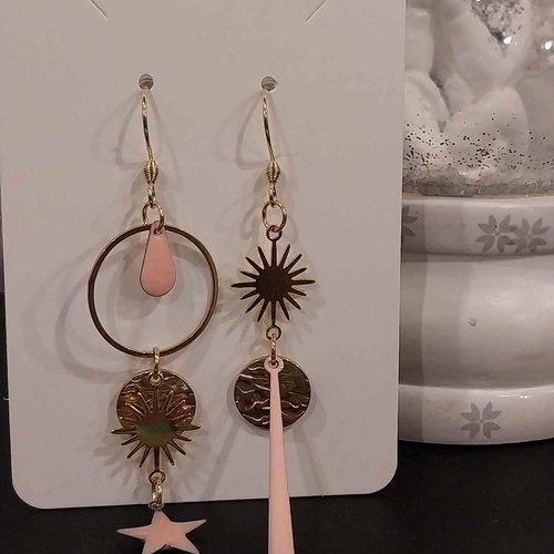 Boucles acier inoxydable dépareillées asymétrique "eclat de rose"