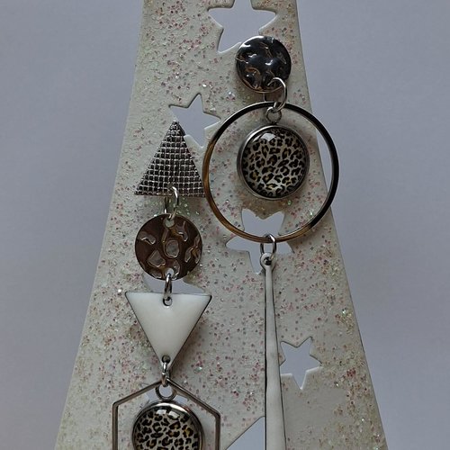 Boucles acier inoxydable dépareillées "léopard"