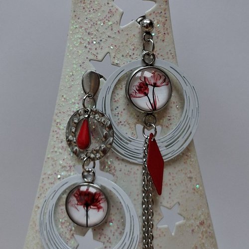 Boucles acier inoxydable dépareillées "coquelicot"