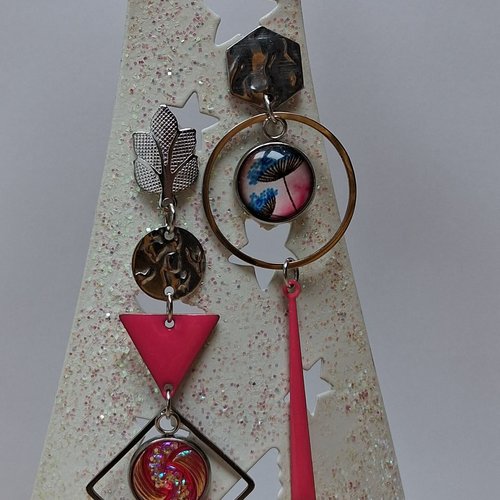 Boucles acier inoxydable dépareillées "pissenlit rose"