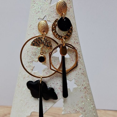 Boucles acier inoxydable dépareillées "nocturne"