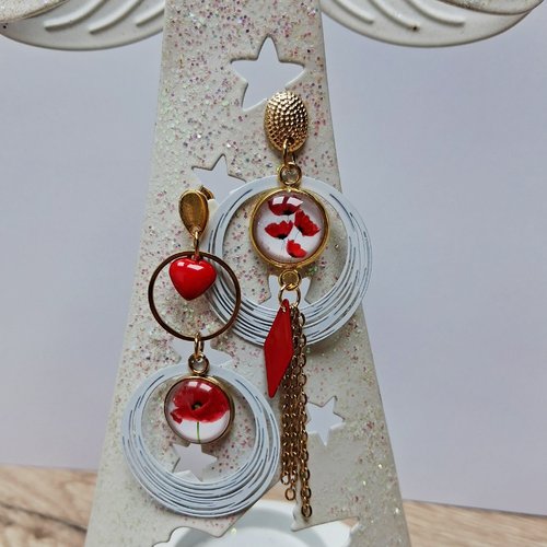 Boucles acier inoxydable dépareillées "coquelicot"