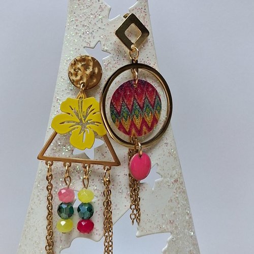 Boucles acier inoxydable dépareillées "tropicana "