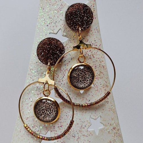 Boucles créoles  "jungle"en acier inoxydable doré