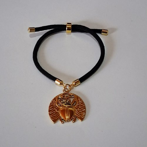 Bracelet réglable torsadé noir "scarabée"