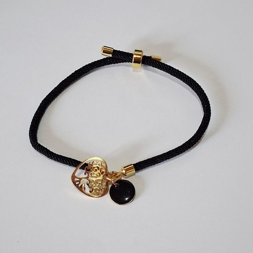 Bracelet réglable torsadé noir "arbre de vie"