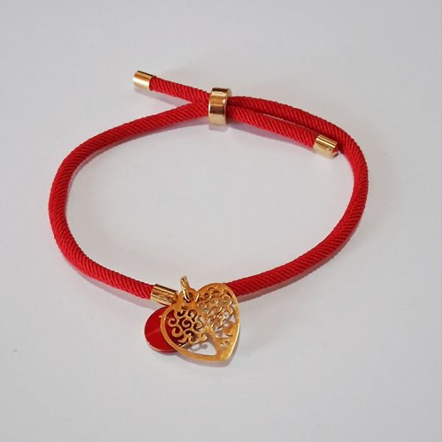 Bracelet réglable torsadé rouge "arbre de vie"
