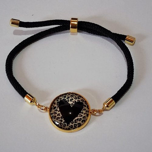 Bracelet réglable torsadé " coeur léopard"
