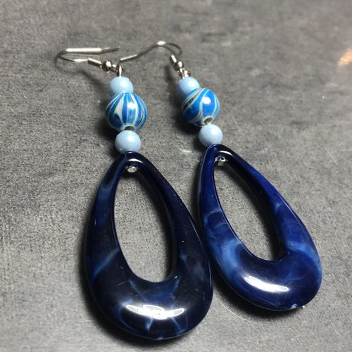 Marbella - boucles d'oreilles fantaisies pendantes effet pierre bleue