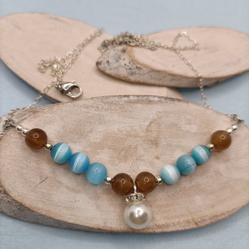 Colette - collier fantaisie en perles de chat - bleu