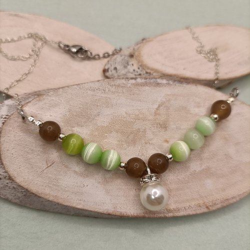 Colette - collier fantaisie en perles de chat - vert