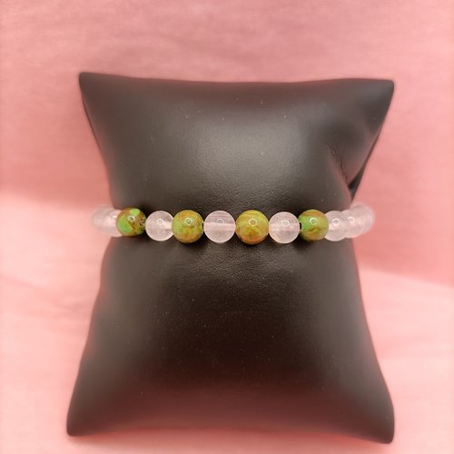 Rozenn - bracelet de perles quartz roses et unakite