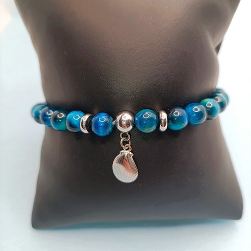 Oceane - bracelet de perles oeil de tigre bleues