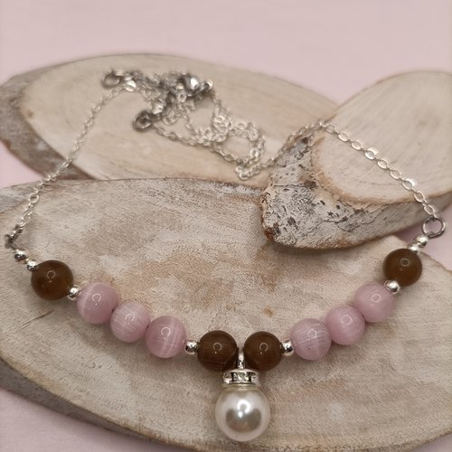 Colette - collier fantaisie en perles de chat - rose