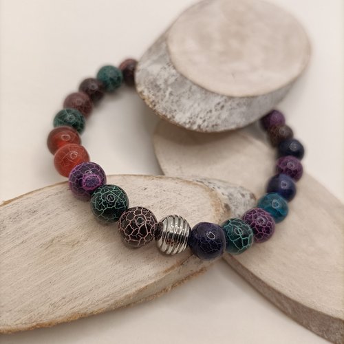 Liki - bracelet de perles en agates craquelées multicolores