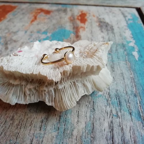 Bague Ancienne Jonc En Argent Massif 925 - Cabochon Nacre - Taille 55 - Créateur