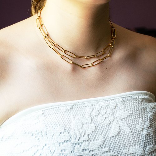 ​collier "kassia" acier 316l doré 41 cm bijoux femme assembler mains (a713)
