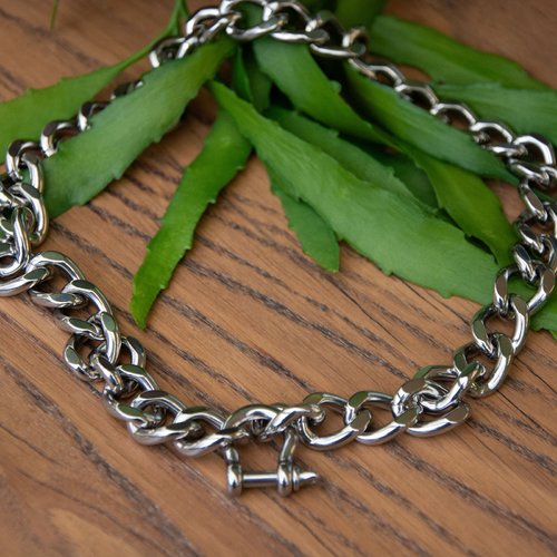 Collier "ancre" code : destock50 acier 316l 56 cm bijoux femme assembler mains (a875)