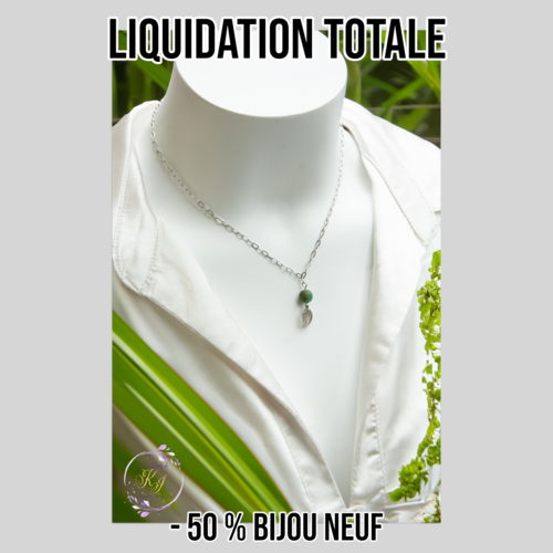 Collier "kalimba" code : destock50 acier 316l et turquoise africaine 40 cm bijoux femme assembler mains (a825)