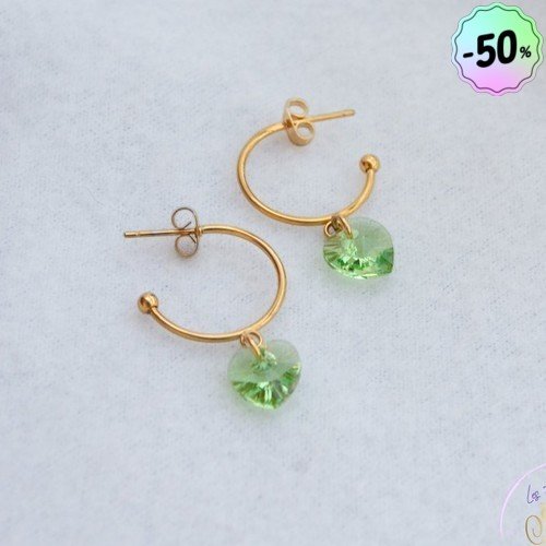 Boucles d'oreilles "furiosa"  code : destock50 acier 316l et cristal 20 mm  boucles femme assembler mains (a810)