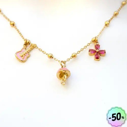 Collier "douceur d'amelie" code : destock50 acier 316l et pvd or fin 40 cm   bijoux femme assembler mains (a913)