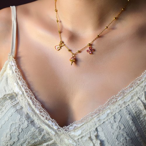 Collier "douceur d'amelie" code : destock50 acier 316l 40 cm bijoux femme assembler mains (a913)