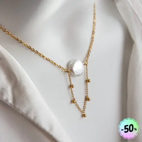 Collier "verolina" code : destock50 acier inox et perle d'eau douce 38 cm  bijoux femme assembler mains (a802)