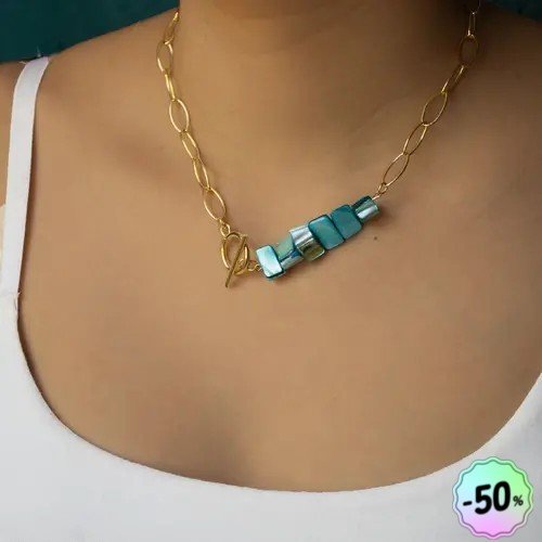 Collier "lorela" code : destock50 acier 316l et coquillage 40 cm  bijoux femme assembler mains (a401)