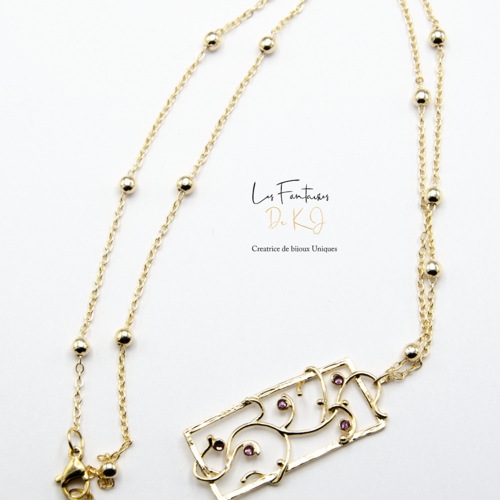 Collier "liane" code : destock50 plaqué or 24k, cristaux autrichiens et argent 925 47 cm bijoux femme assembler mains (a449)