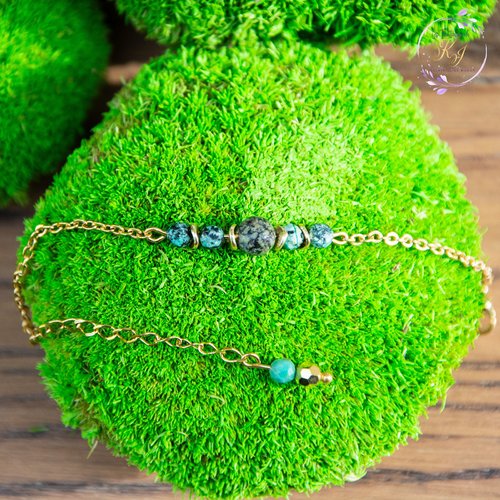 Bracelet "énergia" code : destock50 acier 316l et turquoise africaine 13.3 cm bijoux femme assembler mains (a509)