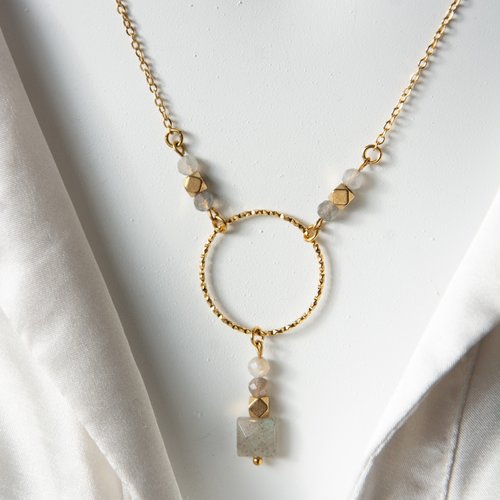 Collier "laurisa" code : destock50 acier inoxydable et labradorite 45 cm bijoux femme assembler mains (a783)