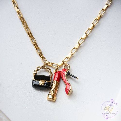 Collier acier inoxydable doré 45 cm "c’est tout." style pin-up bijoux femme assembler mains (a907)
