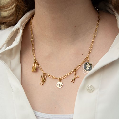 Collier "nevermore spirit" acier 316l doré 45 cm bijoux femme assembler mains (a897)
