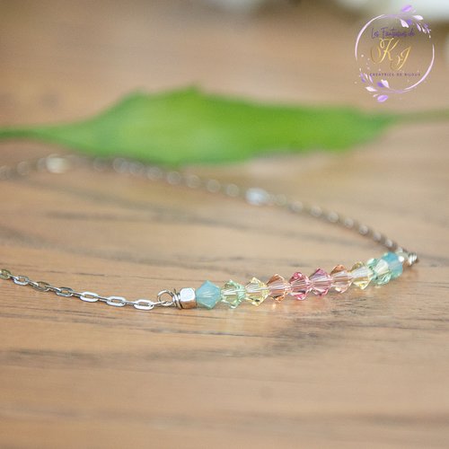 Collier acier 316l et cristaux autrichiens 40 cm "silver spring" bijoux femme assembler mains