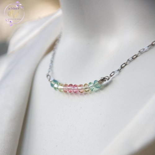 Collier cristaux autrichiens 40 cm "silver spring" acier inoxydable bijoux femme assembler mains (a898)
