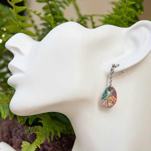 Boucles d'oreilles coquillages cauri acier inoxydable 3 cm bijoux femme assembler mains "cauri"