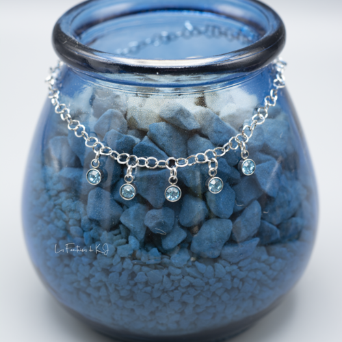 Bracelet de cheville cristaux bleus et acier inoxydable "coralina" 24 cm bijoux femme assembler mains déstockage