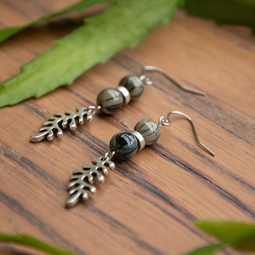 Boucles d'oreilles "thalassa" [déstockage -60%] acier inox et coquillage vert 5,9 cm bijoux femme assembler mains (524)