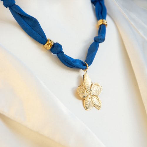 Collier "hanae" code : destock50 acier 304l et tissu 47 cm bijoux femme assembler mains (a895)
