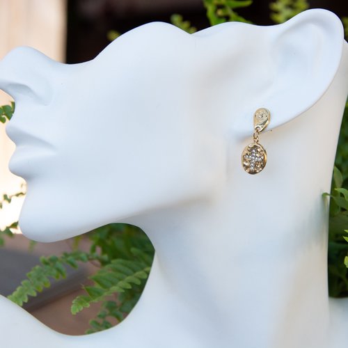 Boucles d’oreilles "divina" acier doré pvd et strass 24 mm bijoux femme assembler mains (a883)