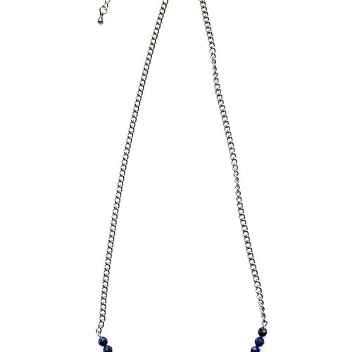 Collier lapis lazuli et acier inox "perrina" 46 cm bijoux femme assembler mains (a548)