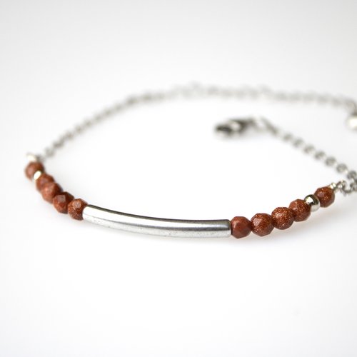 Bracelet goldstone et acier inox "prisca" 15 cm bijoux femme assembler mains (a524)