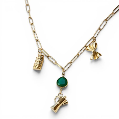 Collier "roma" code : destock50 acier 316l et agate verte 45 cm bijoux femme assembler mains (a870)