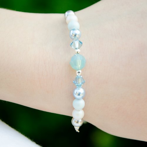 Bracelet "wilona" argent 925 et cristal 17 cm bijoux femme assembler mains (a758)