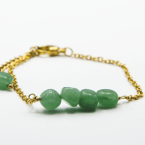 ​bracelet "flora" acier 316l doré et aventurine 16 cm bijoux femme assembler mains (a505)